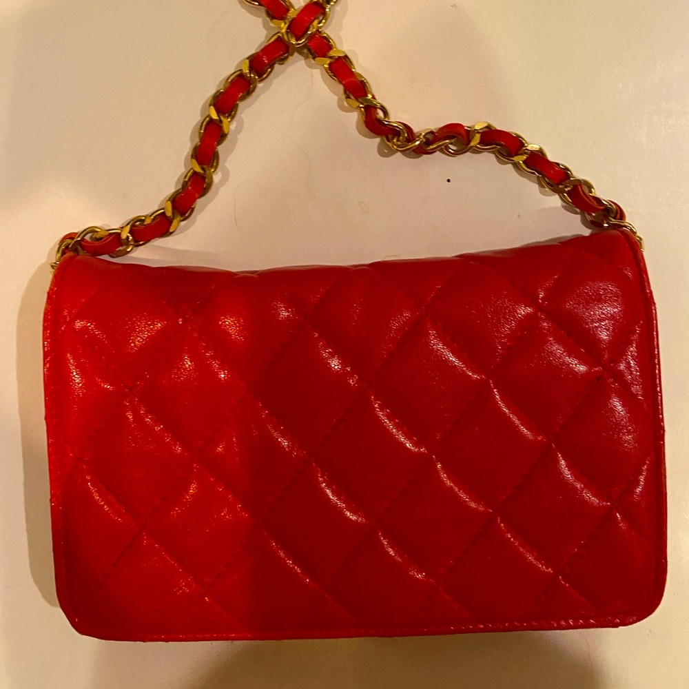 VTG Andre Cellini mini quilted red leather Envelope chain strap cross body Bag - Picture 4 of 9